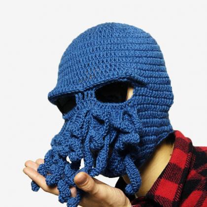 Knitting Octopus Hat Crochet Novelty Handmade Wool Funny Beard Octopus ...